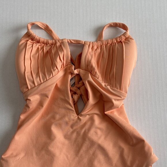 Isabella Rose Women's One Piece Plunge Tie Back Swimsuit Peach NWT - Picture 5 of 15